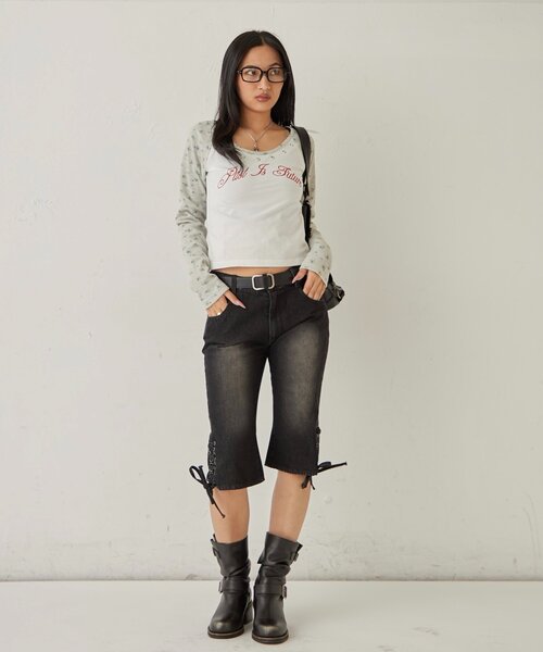 WHO'S WHO gallery（フーズフーギャラリー）の「ワッフルフラワーラグランロゴトップス（Tシャツ/カットソー・レディース・ネイビー/オフホワイト/グレー・FREE）」の13枚目の写真