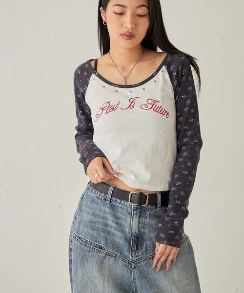 WHO'S WHO gallery（フーズフーギャラリー）の「ワッフルフラワーラグランロゴトップス（Tシャツ/カットソー・レディース・ネイビー/オフホワイト/グレー・FREE）」の14枚目の写真