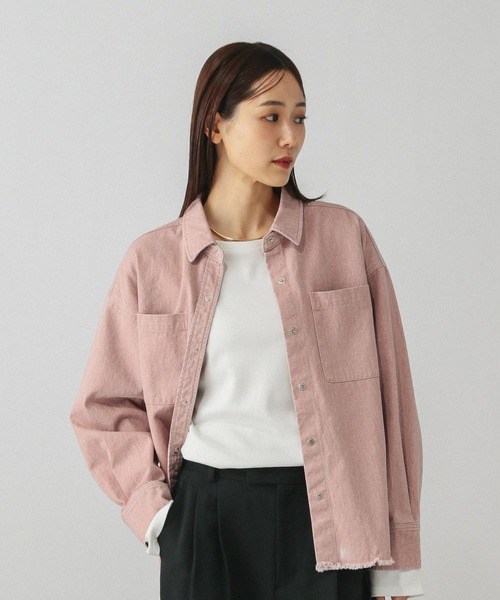 GLOBAL WORK（グローバルワーク）の「GOODデニムカラーシャツ/624975（シャツ/ブラウス・レディース・ピンク/ラベンダー/ベージュ・MEDIUM/LARGE）」の3枚目の写真