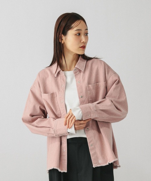 GLOBAL WORK（グローバルワーク）の「GOODデニムカラーシャツ/624975（シャツ/ブラウス・レディース・ピンク/ラベンダー/ベージュ・MEDIUM/LARGE）」の21枚目の写真