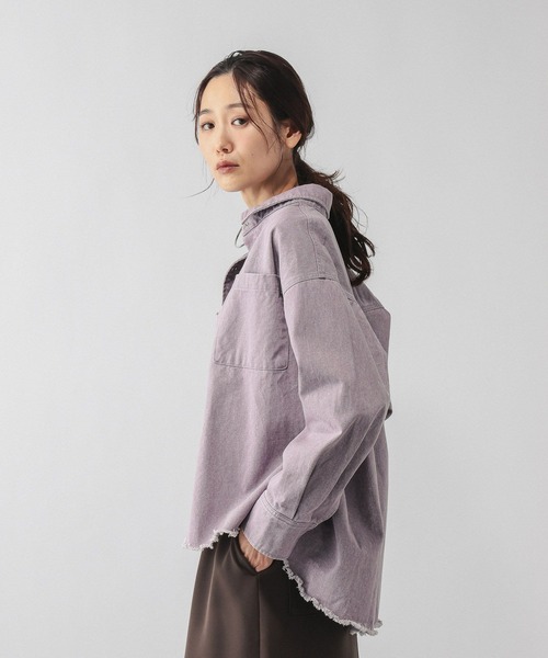 GLOBAL WORK（グローバルワーク）の「GOODデニムカラーシャツ/624975（シャツ/ブラウス・レディース・ピンク/ラベンダー/ベージュ・MEDIUM/LARGE）」の17枚目の写真