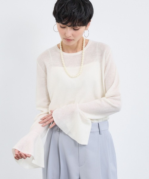 BARNYARDSTORM（バンヤードストーム）の「BARNYARDSTORM / 袖フレアシアーニット（ニット/セーター・レディース・グレー/ブラック/ホワイト・FREE）」の2枚目の写真