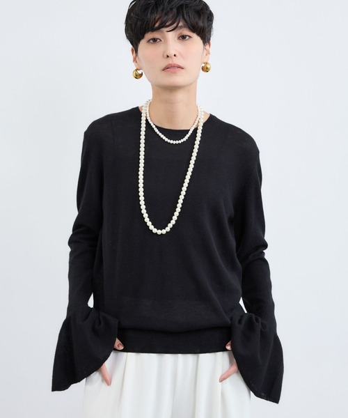 BARNYARDSTORM（バンヤードストーム）の「BARNYARDSTORM / 袖フレアシアーニット（ニット/セーター・レディース・グレー/ブラック/ホワイト・FREE）」の3枚目の写真