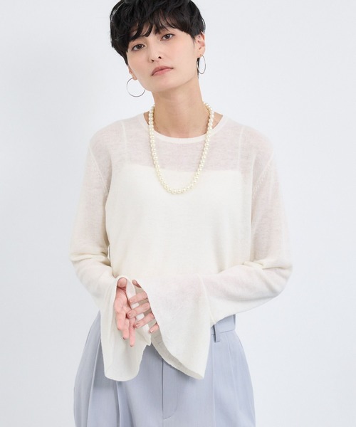 BARNYARDSTORM（バンヤードストーム）の「BARNYARDSTORM / 袖フレアシアーニット（ニット/セーター・レディース・グレー/ブラック/ホワイト・FREE）」の12枚目の写真