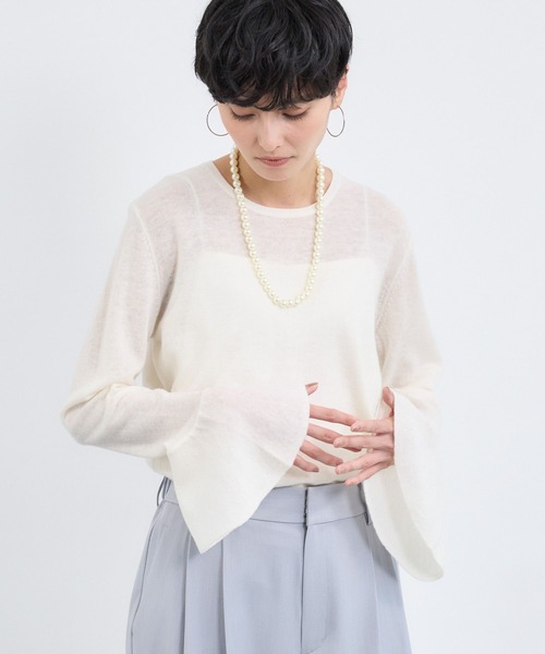 BARNYARDSTORM（バンヤードストーム）の「BARNYARDSTORM / 袖フレアシアーニット（ニット/セーター・レディース・グレー/ブラック/ホワイト・FREE）」の13枚目の写真