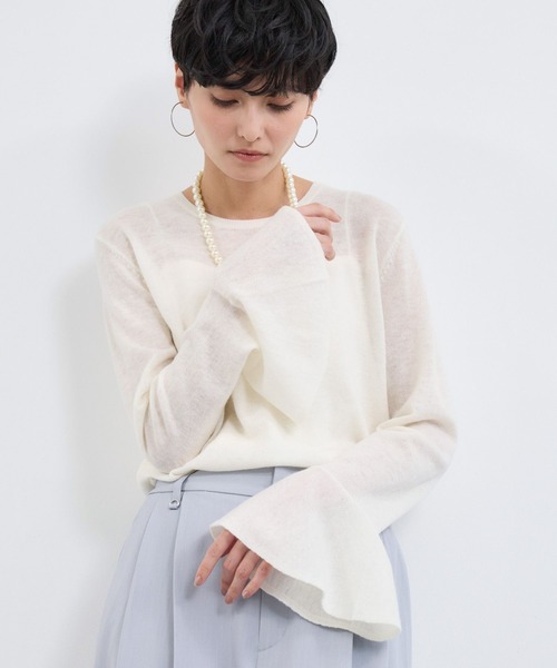 BARNYARDSTORM（バンヤードストーム）の「BARNYARDSTORM / 袖フレアシアーニット（ニット/セーター・レディース・グレー/ブラック/ホワイト・FREE）」の14枚目の写真