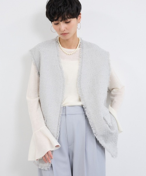 BARNYARDSTORM（バンヤードストーム）の「BARNYARDSTORM / 袖フレアシアーニット（ニット/セーター・レディース・グレー/ブラック/ホワイト・FREE）」の15枚目の写真