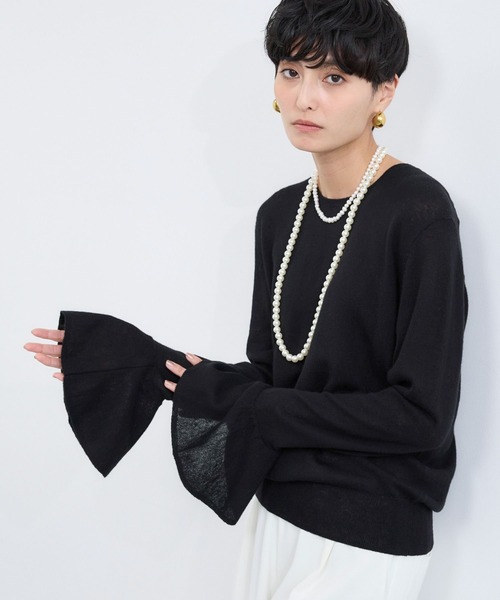 BARNYARDSTORM（バンヤードストーム）の「BARNYARDSTORM / 袖フレアシアーニット（ニット/セーター・レディース・グレー/ブラック/ホワイト・FREE）」の8枚目の写真