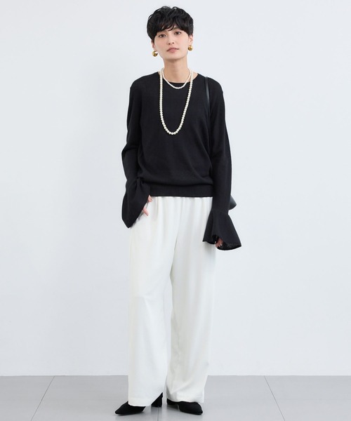 BARNYARDSTORM（バンヤードストーム）の「BARNYARDSTORM / 袖フレアシアーニット（ニット/セーター・レディース・グレー/ブラック/ホワイト・FREE）」の9枚目の写真