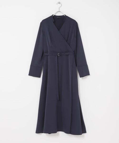 URBAN RESEARCH ROSSO WOMEN（アーバンリサーチ　ロッソ）の「ベルト付カシュクールサテンワンピース（ワンピース・レディース・グレー系その他/ネイビー・FREE）」の3枚目の写真