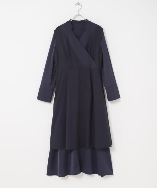 URBAN RESEARCH ROSSO WOMEN（アーバンリサーチ　ロッソ）の「ベルト付カシュクールサテンワンピース（ワンピース・レディース・グレー系その他/ネイビー・FREE）」の8枚目の写真