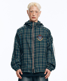 EASY NO EASY（イージーノーイージー）の「エンブレムチェックウィンドブレーカージャケット-グリーン（パーカー）」