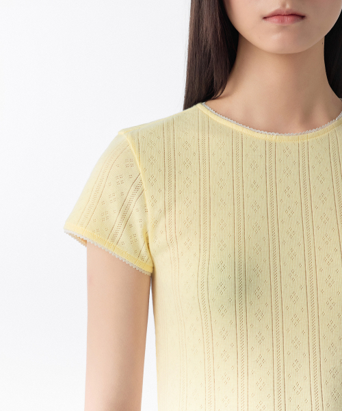 MUSINSA STANDARD WOMAN（ムシンサスタンダードウーマン）の「ウィメンズポイントレースクルーネックTシャツ[バター]（Tシャツ/カットソー・レディース・その他・SMALL/MEDIUM/LARGE/X-SMALL）」の4枚目の写真