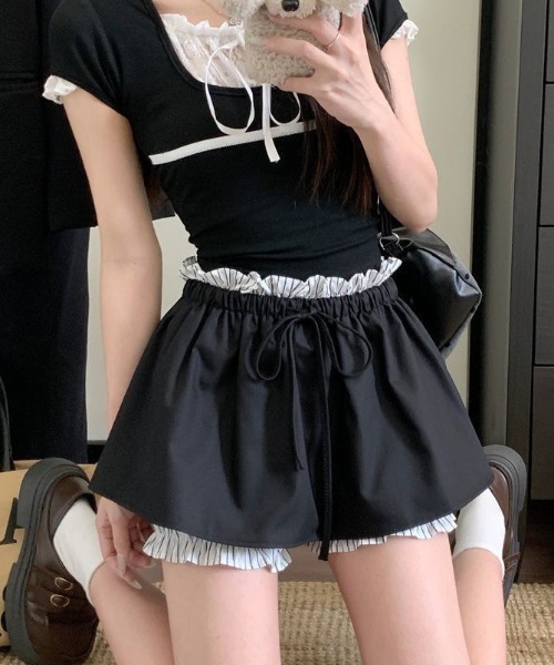 セール】【春夏新作】レイヤード風見せパンミニスカート（スカート