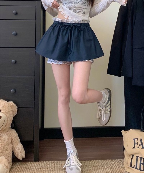セール】【春夏新作】レイヤード風見せパンミニスカート（スカート