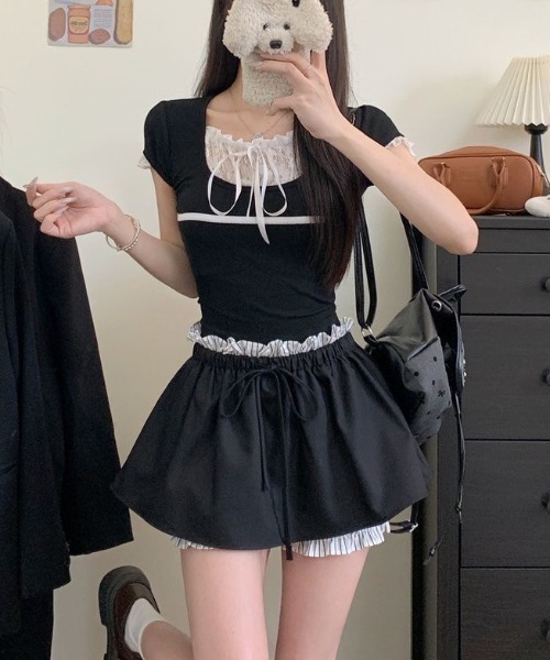 セール】【春夏新作】レイヤード風見せパンミニスカート（スカート