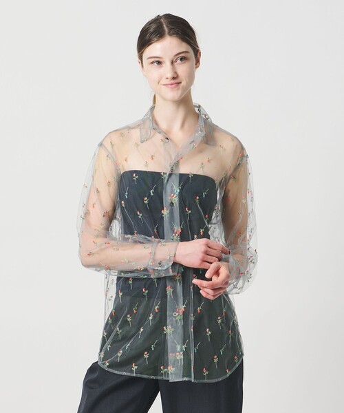 LOEFF（ロエフ）の「＜LOEFF＞フラワー チュール シャツ（シャツ/ブラウス・レディース・グレー・FREE）」の3枚目の写真