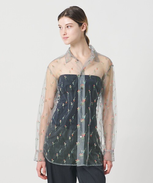 LOEFF（ロエフ）の「＜LOEFF＞フラワー チュール シャツ（シャツ/ブラウス・レディース・グレー・FREE）」の4枚目の写真