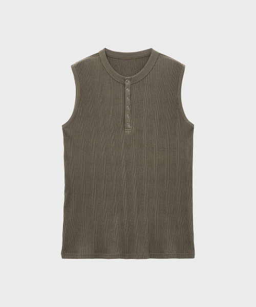 NOIRER（ノイア）の「マルチリブヘンリーネックスリーブレス（ブラウン）（Tシャツ/カットソー・メンズ・その他・48/50）」の2枚目の写真