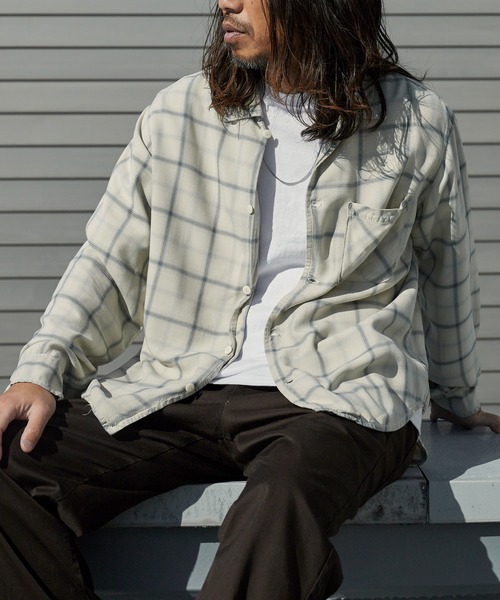 REMI RELIEF（レミレリーフ）の「REMI RELIEF/レミレリーフ レーヨンツイルチェックシャツ 2026年春夏（シャツ/ブラウス・メンズ・オフホワイト/サックスブルー/ライトピンク・M/L）」の6枚目の写真