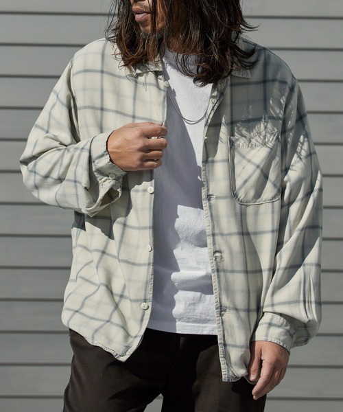 REMI RELIEF（レミレリーフ）の「REMI RELIEF/レミレリーフ レーヨンツイルチェックシャツ 2026年春夏（シャツ/ブラウス・メンズ・オフホワイト/サックスブルー/ライトピンク・M/L）」の8枚目の写真