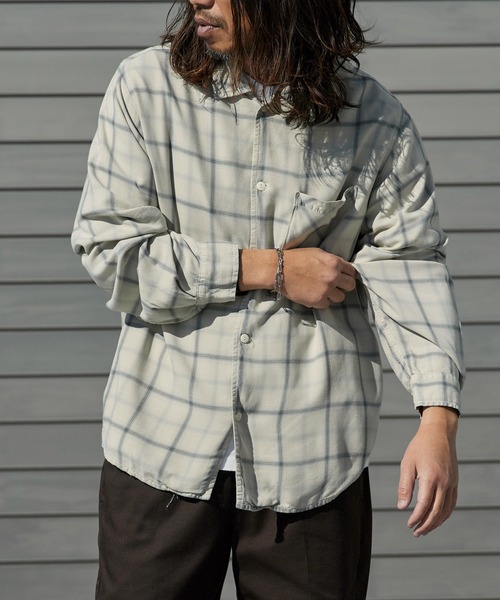 REMI RELIEF（レミレリーフ）の「REMI RELIEF/レミレリーフ レーヨンツイルチェックシャツ 2026年春夏（シャツ/ブラウス・メンズ・オフホワイト/サックスブルー/ライトピンク・M/L）」の11枚目の写真