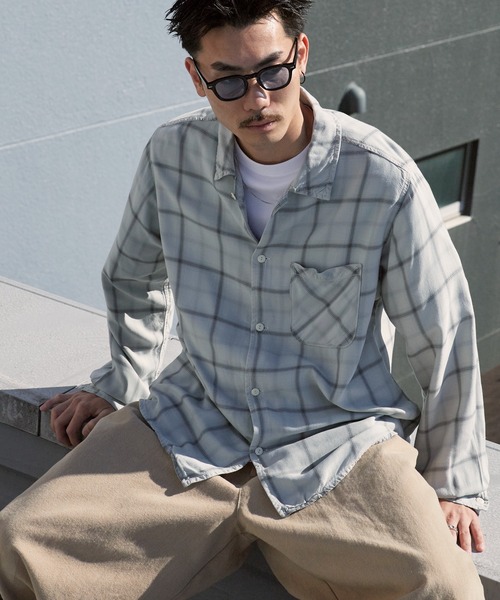 REMI RELIEF（レミレリーフ）の「REMI RELIEF/レミレリーフ レーヨンツイルチェックシャツ 2026年春夏（シャツ/ブラウス・メンズ・オフホワイト/サックスブルー/ライトピンク・M/L）」の18枚目の写真