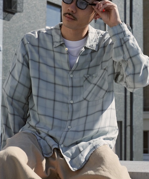 REMI RELIEF（レミレリーフ）の「REMI RELIEF/レミレリーフ レーヨンツイルチェックシャツ 2026年春夏（シャツ/ブラウス・メンズ・オフホワイト/サックスブルー/ライトピンク・M/L）」の19枚目の写真