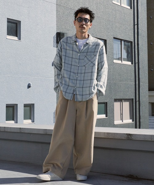 REMI RELIEF（レミレリーフ）の「REMI RELIEF/レミレリーフ レーヨンツイルチェックシャツ 2026年春夏（シャツ/ブラウス・メンズ・オフホワイト/サックスブルー/ライトピンク・M/L）」の22枚目の写真