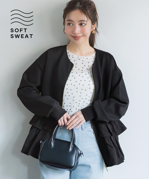 coca(coca)(コカ)の「ソフトスウェット異素材フリルパーカー | セレモニー オフィス ママスーツ フォーマルウェア スーツ 卒業式(パーカー・レディース・アイボリー/ブラック・M/L)」の2枚目の写真