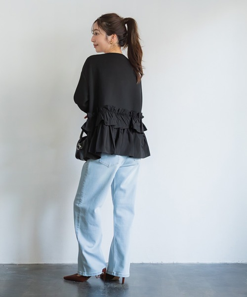 coca(coca)(コカ)の「ソフトスウェット異素材フリルパーカー | セレモニー オフィス ママスーツ フォーマルウェア スーツ 卒業式(パーカー・レディース・アイボリー/ブラック・M/L)」の8枚目の写真