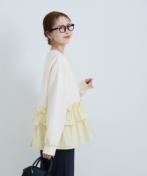 coca(coca)(コカ)の「ソフトスウェット異素材フリルパーカー | セレモニー オフィス ママスーツ フォーマルウェア スーツ 卒業式(パーカー・レディース・アイボリー/ブラック・M/L)」の13枚目の写真