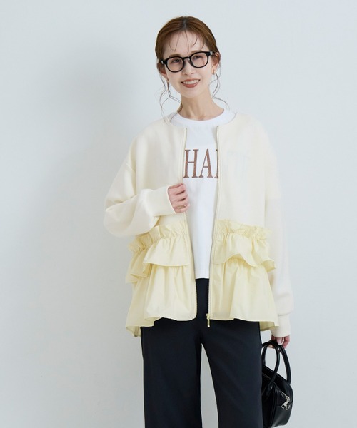 coca(coca)(コカ)の「ソフトスウェット異素材フリルパーカー | セレモニー オフィス ママスーツ フォーマルウェア スーツ 卒業式(パーカー・レディース・アイボリー/ブラック・M/L)」の14枚目の写真