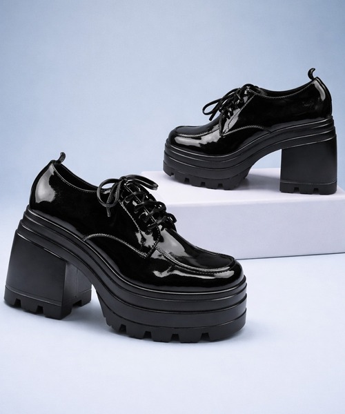 MAISON SELECT(メゾンセレクト)の「1D71-SZ 厚底 チャンキーヒール レースアップシューズ(ブーツ・レディース・ブラック・40/38/36)」の1枚目の写真