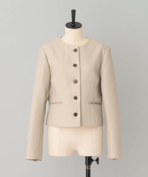 A part by（アパートバイ）の「Fレザーショートジャケット（ノーカラージャケット・レディース・ベージュ系その他/ブラック・FREE）」の2枚目の写真