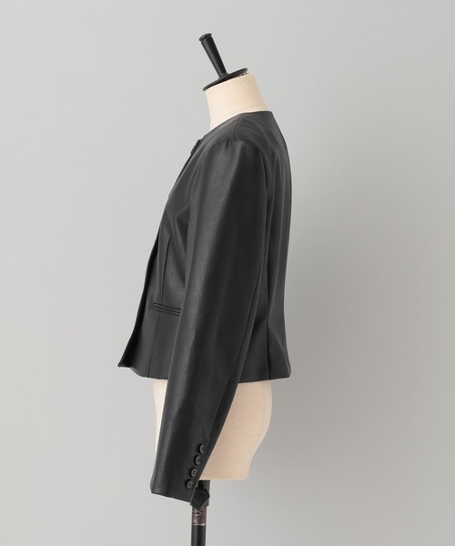 A part by（アパートバイ）の「Fレザーショートジャケット（ノーカラージャケット・レディース・ベージュ系その他/ブラック・FREE）」の6枚目の写真