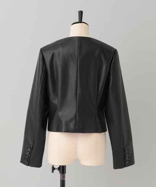 A part by（アパートバイ）の「Fレザーショートジャケット（ノーカラージャケット・レディース・ベージュ系その他/ブラック・FREE）」の7枚目の写真