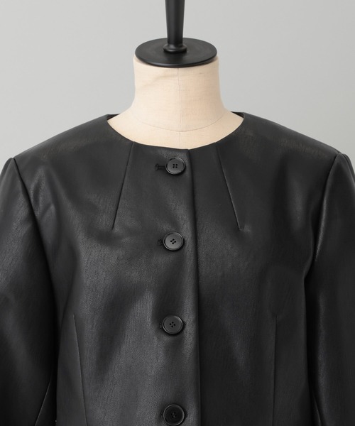 A part by（アパートバイ）の「Fレザーショートジャケット（ノーカラージャケット・レディース・ベージュ系その他/ブラック・FREE）」の9枚目の写真