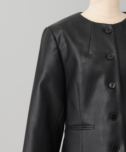 A part by（アパートバイ）の「Fレザーショートジャケット（ノーカラージャケット・レディース・ベージュ系その他/ブラック・FREE）」の13枚目の写真