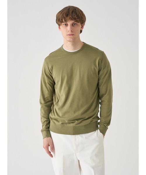 JOHN SMEDLEY(ジョンスメドレー)の「クルーネック長袖コットンニットプルオーバー(ニット/セーター・メンズ・グリーン系1・M/S/L)」の1枚目の写真