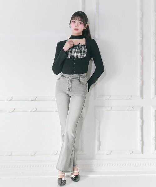 OLIVE des OLIVE（オリーブデオリーブ）の「【Belle Charme】Choker Design Rib Knit（ニット/セーター・レディース・ベージュ/ブラック/トップグレー・FREE）」の16枚目の写真