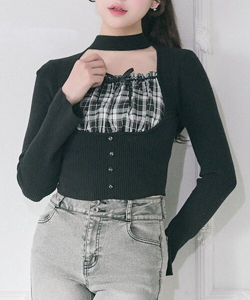 OLIVE des OLIVE（オリーブデオリーブ）の「【Belle Charme】Choker Design Rib Knit（ニット/セーター・レディース・ベージュ/ブラック/トップグレー・FREE）」の18枚目の写真