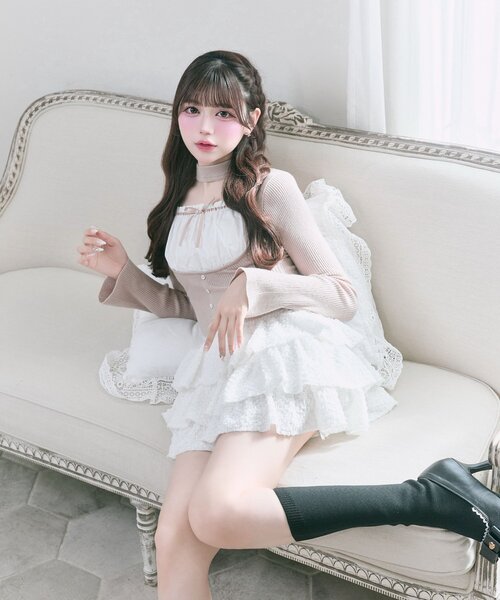 OLIVE des OLIVE（オリーブデオリーブ）の「【Belle Charme】Choker Design Rib Knit（ニット/セーター・レディース・ベージュ/ブラック/トップグレー・FREE）」の19枚目の写真