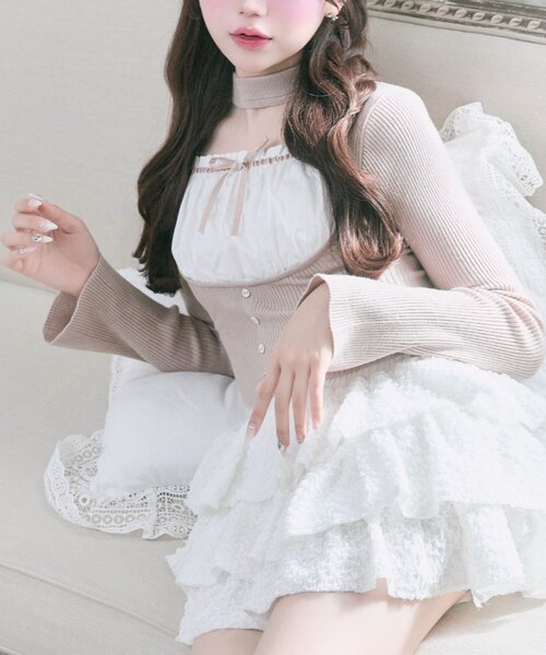 OLIVE des OLIVE（オリーブデオリーブ）の「【Belle Charme】Choker Design Rib Knit（ニット/セーター・レディース・ベージュ/ブラック/トップグレー・FREE）」の21枚目の写真