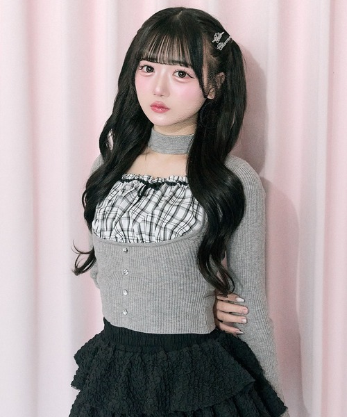 OLIVE des OLIVE（オリーブデオリーブ）の「【Belle Charme】Choker Design Rib Knit（ニット/セーター・レディース・ベージュ/ブラック/トップグレー・FREE）」の3枚目の写真