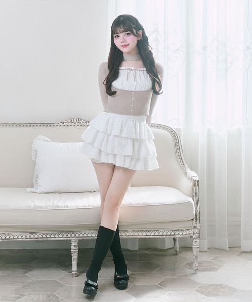 OLIVE des OLIVE（オリーブデオリーブ）の「【Belle Charme】Choker Design Rib Knit（ニット/セーター・レディース・ベージュ/ブラック/トップグレー・FREE）」の6枚目の写真