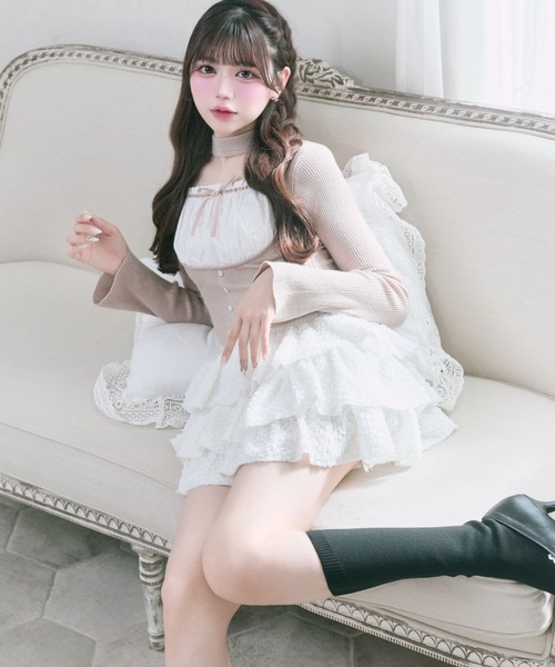 OLIVE des OLIVE（オリーブデオリーブ）の「【Belle Charme】Choker Design Rib Knit（ニット/セーター・レディース・ベージュ/ブラック/トップグレー・FREE）」の7枚目の写真