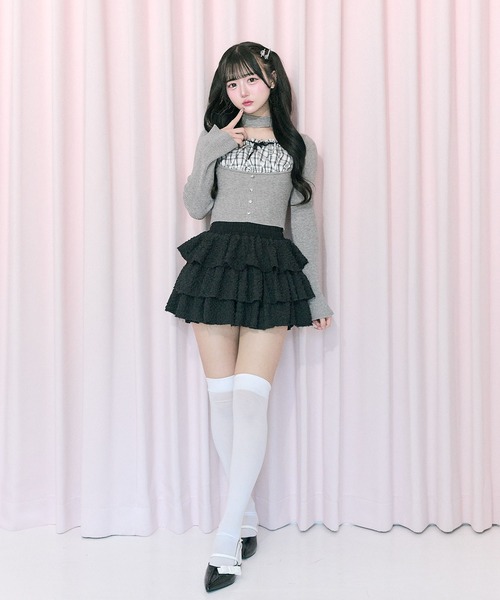 OLIVE des OLIVE（オリーブデオリーブ）の「【Belle Charme】Choker Design Rib Knit（ニット/セーター・レディース・ベージュ/ブラック/トップグレー・FREE）」の9枚目の写真