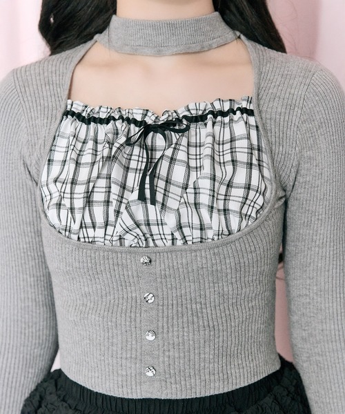 OLIVE des OLIVE（オリーブデオリーブ）の「【Belle Charme】Choker Design Rib Knit（ニット/セーター・レディース・ベージュ/ブラック/トップグレー・FREE）」の11枚目の写真