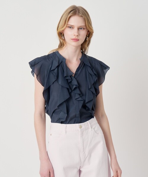 ANAYI(アナイ)の「ライトローンラッフル ブラウス(シャツ/ブラウス・レディース・ホワイト/ミント/ネイビー/コーラル・38/36)」の3枚目の写真